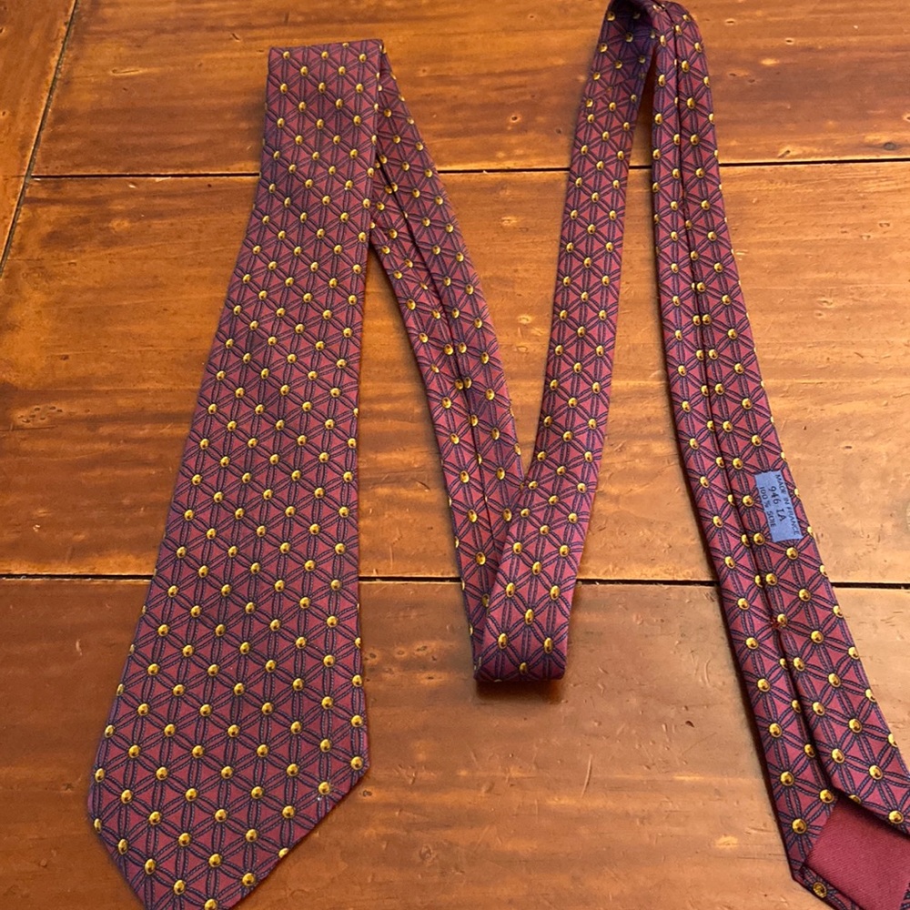 Vintage HERMÈS PARIS 946 IA Maroon Rope Dots Print Silk Tie FRANCE 58"/ 3.4”